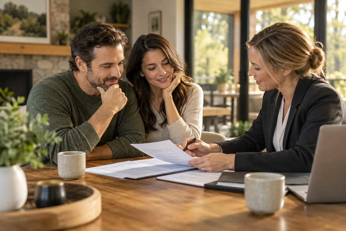 FairChoice adviser reviewing refinance options with homeowners at their kitchen table